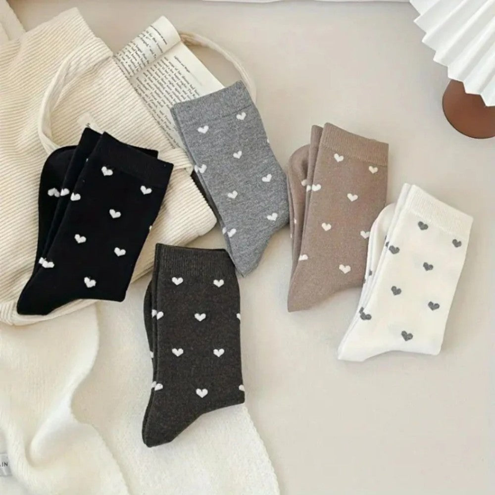 Kadın 5 Çift Premium Kalite Kalpli Tenis Çorap Çok Renkli