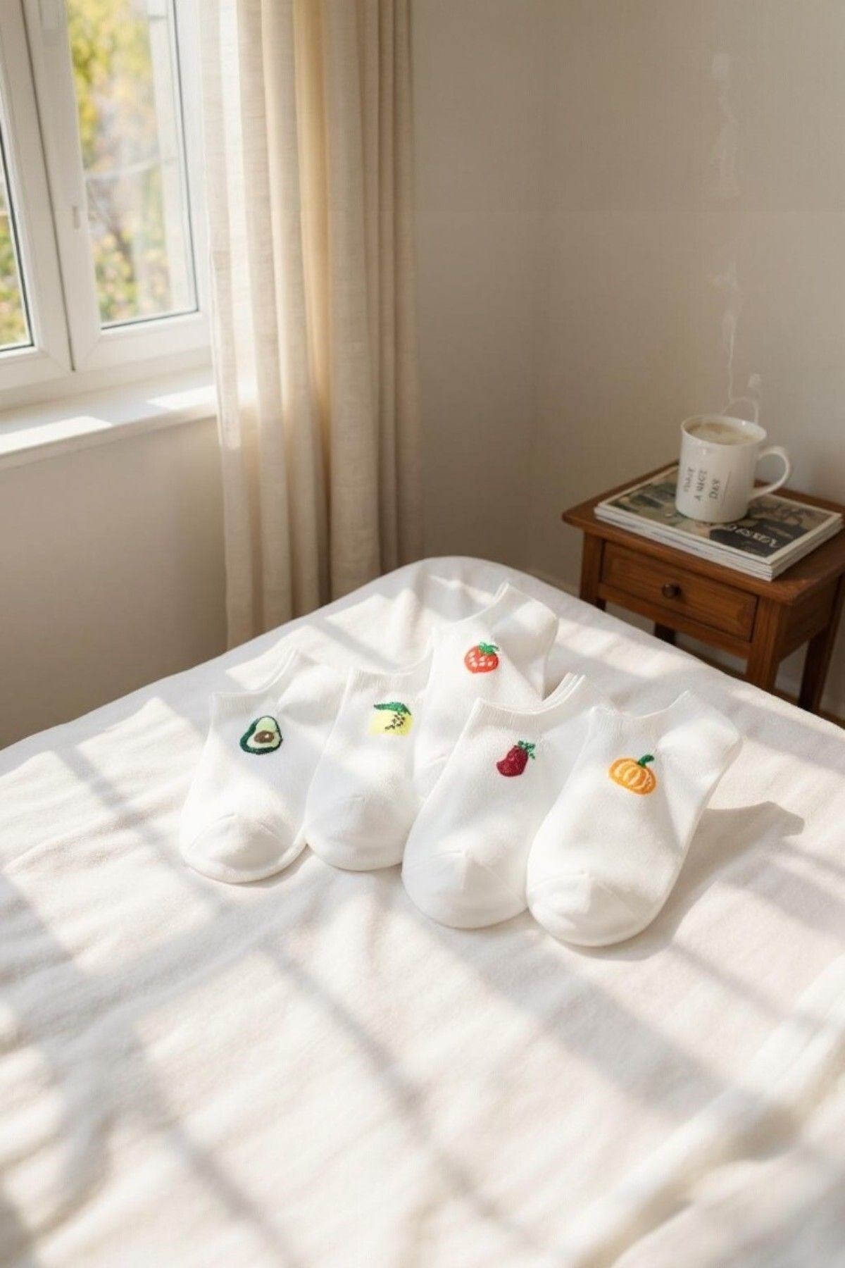 Kadın 10 Çift Premium Kalite Pamuklu Meyve Desenli Babet Çorap