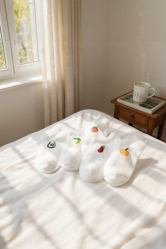 Kadın 10 Çift Premium Kalite Pamuklu Meyve Desenli Babet Çorap