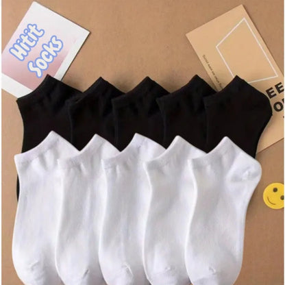 Kadın 10 Çift Premium Kalite Yüksek Pamuklu Nefes Alan Patik Çorap Siyah-Beyaz