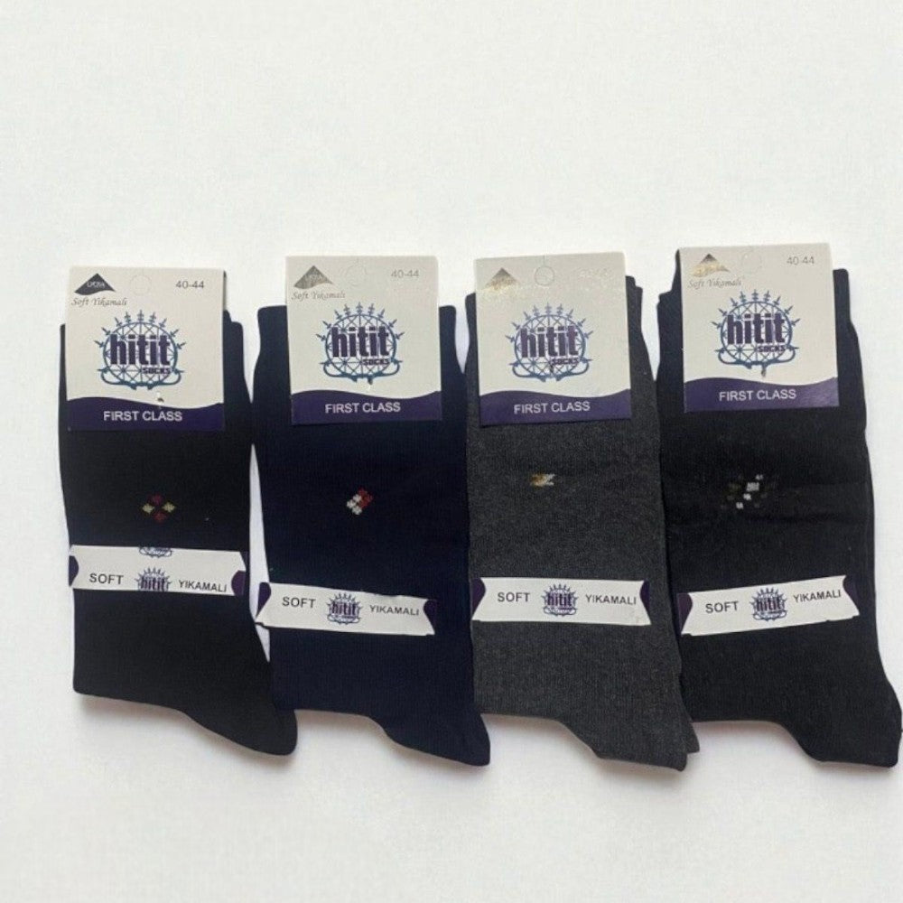 Erkek 12 Çift Günlük Sıkmayan Boğazlı Pamuklu Desenli Uzun Çorap