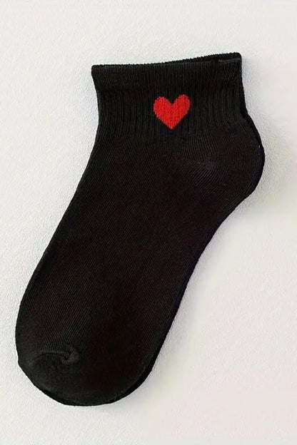 Kadın 8 Çift Pamuklu Günlük Kullanım İçin Kalp Desenli Kısa Patik Çorap Siyah