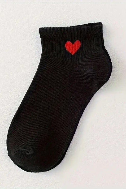 Kadın 8 Çift Pamuklu Günlük Kullanım İçin Kalp Desenli Kısa Patik Çorap Siyah