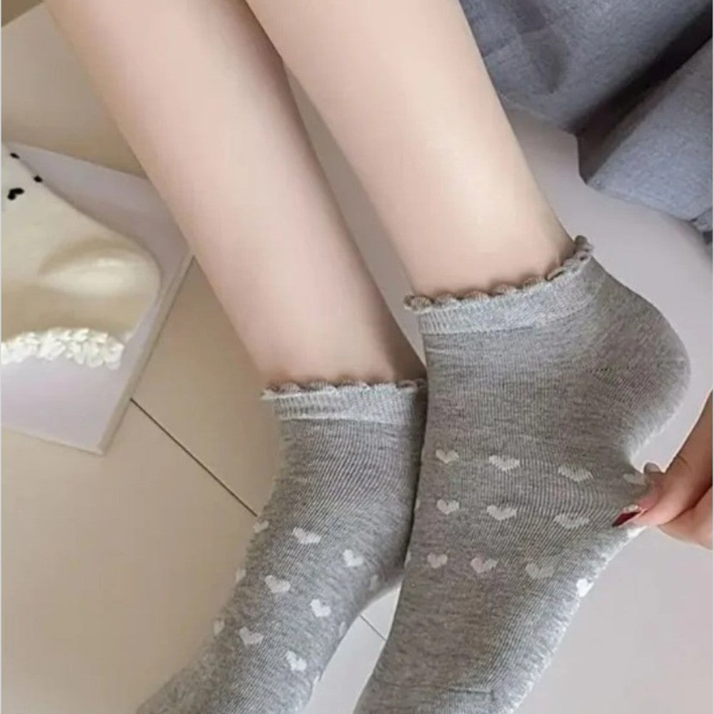 Kadın 3 Çift Premium Kalite Kalp Desenli Volanlı Patik Karışık Renkli