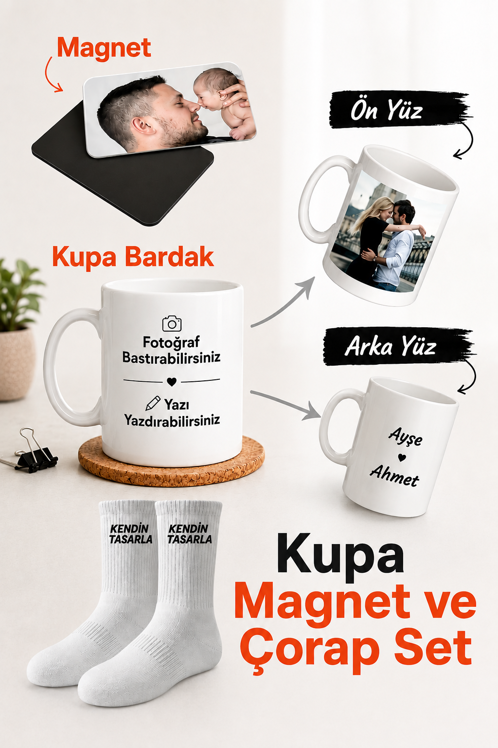 Hitit Socks Kişiye Özel Kupa Magnet ve Çorap Baskı Seti