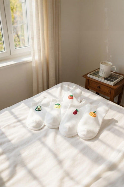 Kadın 10 Çift Premium Kalite Pamuklu Meyve Desenli Babet Çorap