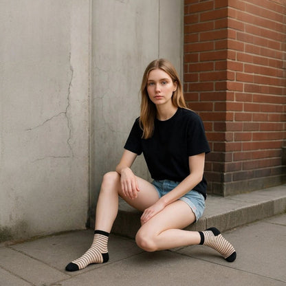 Kadın 2 Çift Premium Kalite Çizgili Şeffaf Tül Çorap