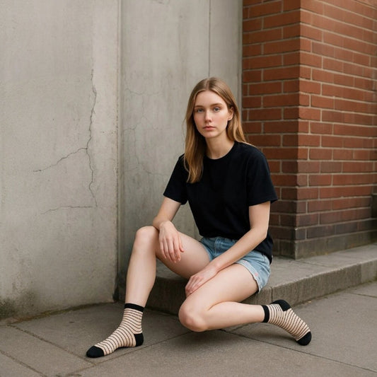 Kadın 2 Çift Premium Kalite Çizgili Şeffaf Tül Çorap