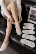 Hitit Socks Kadın 5 Çift Premium Kalite Kalp ve Fiyonk Desenli Tül Çorap Beyaz