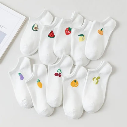 Kadın 10 Çift Premium Kalite Pamuklu Meyve Desenli Babet Çorap